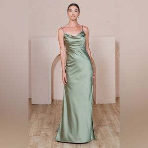 Revelry Skye Satin Dress (Silver Sage) size 10